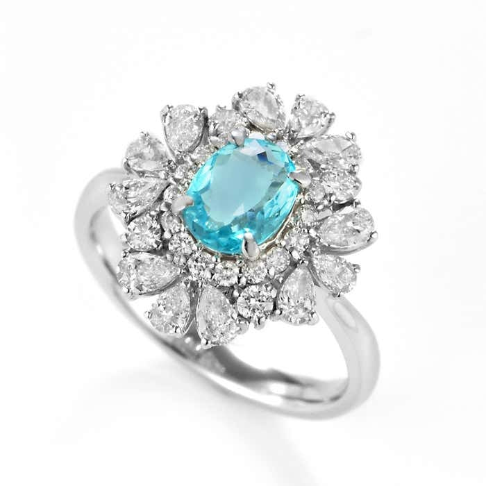 Natural Real ( Not Lab Grown ) Floral Halo Paraiba Cocktail Ring