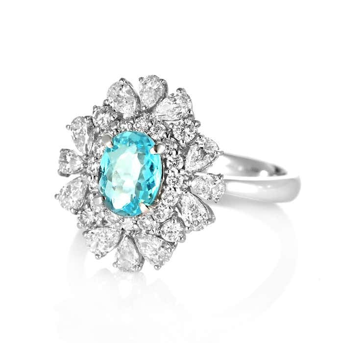 Natural Real ( Not Lab Grown ) Floral Halo Paraiba Cocktail Ring