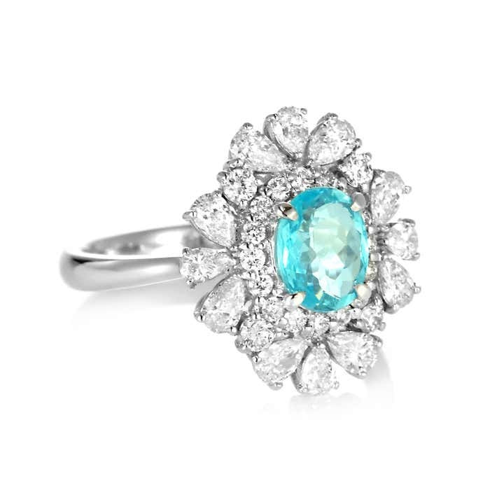 Natural Real ( Not Lab Grown ) Floral Halo Paraiba Cocktail Ring