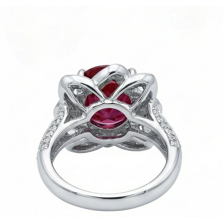 Flower Style 2.51 Ct Red Ruby & White Round Natural Earth Mined Diamonds Ring Gemstone