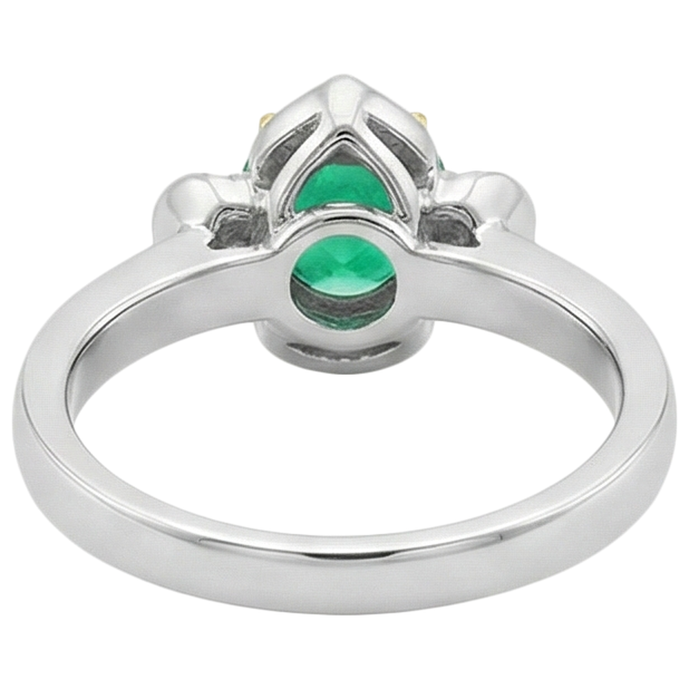 Natural Real ( Not Lab Grown ) Flower Style Ring Green Emerald GIA Round Cut Halo