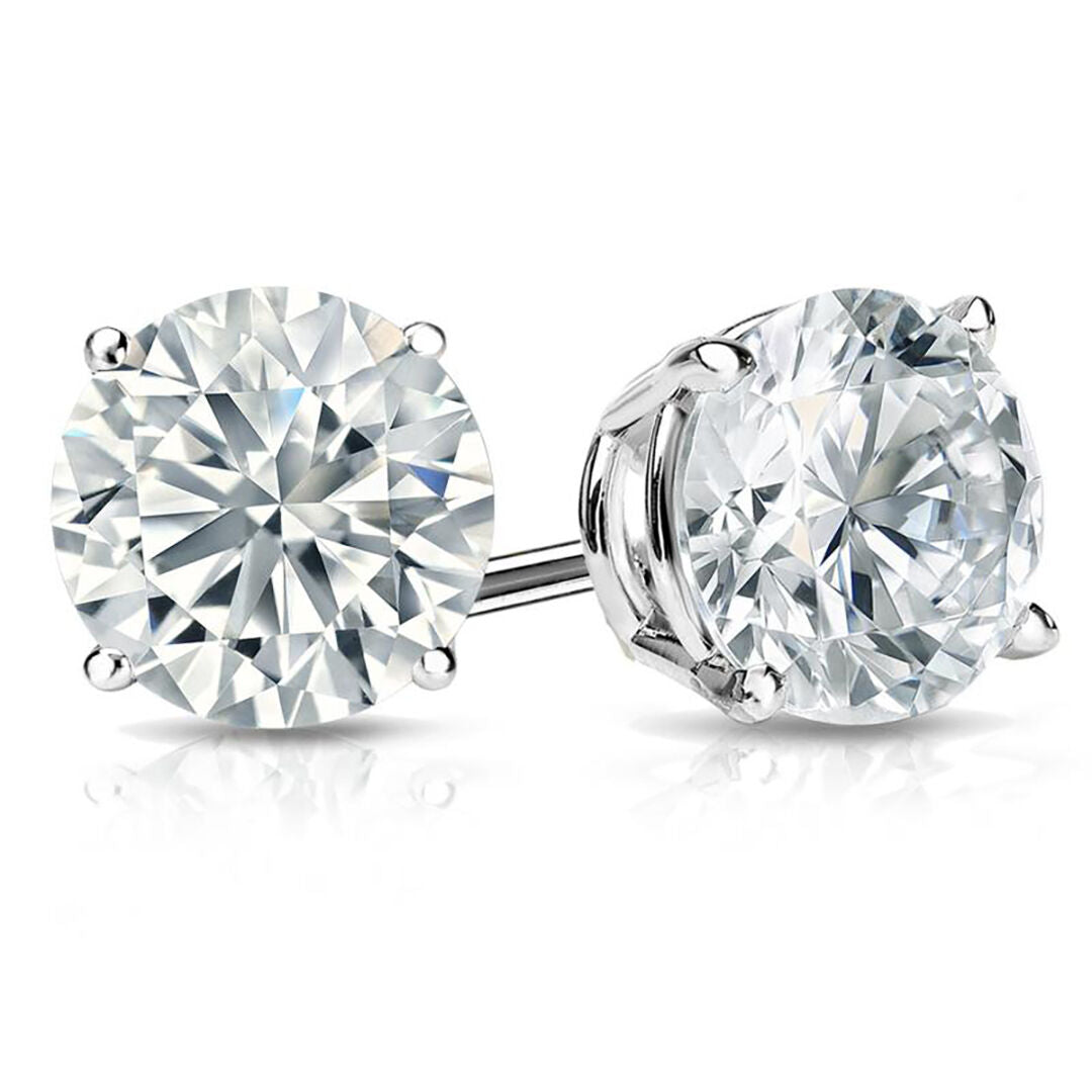 CERTIFICATE Big Round Lab Grown Diamond Stud Women Earring White Gold 6 Ct