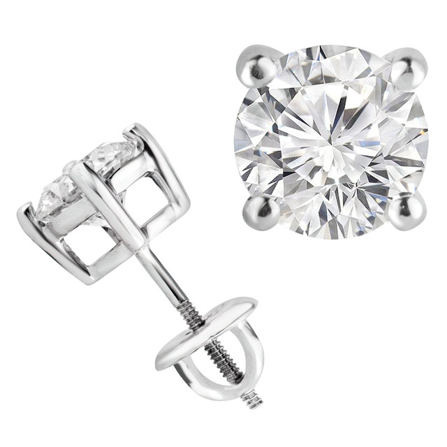 natural round diamond 3ct earring side angle