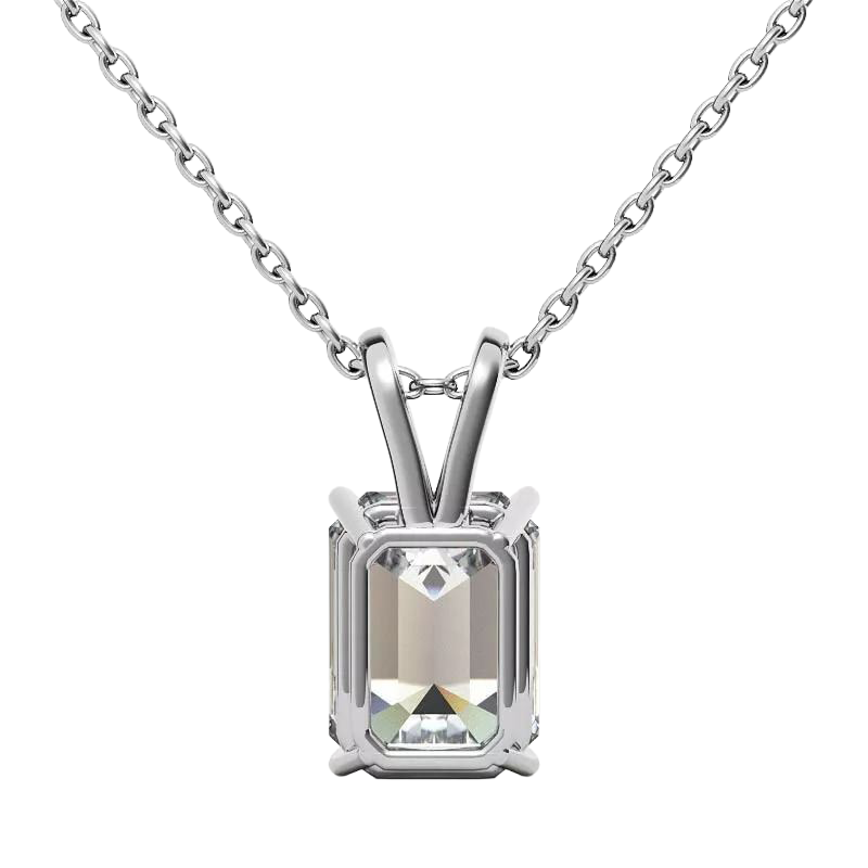 GIA CERTIFIED Emerald Cut Lab Grown Diamond Lady Necklace Pendant 2 Carats White Gold 14K