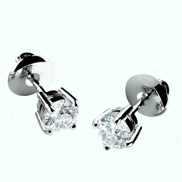 GIA CERTIFIED Lab Grown Diamonds Studs Earrings 4 Ct Four Prong Set Round Cut White Gold
