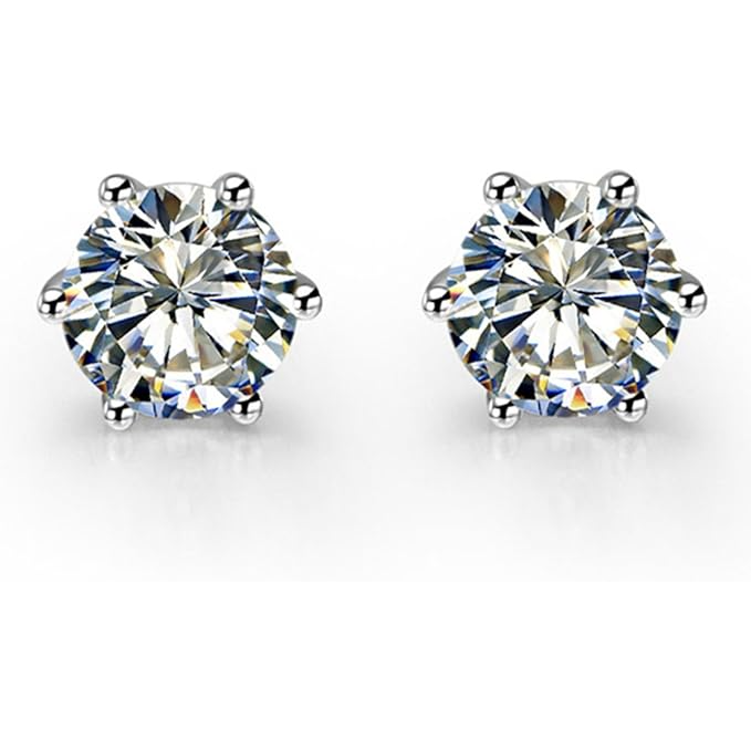 GIA CERTIFIED Round Lab Grown Diamond Stud Earrings Six Prong Setting Jewelry 2 Carat WG 14K