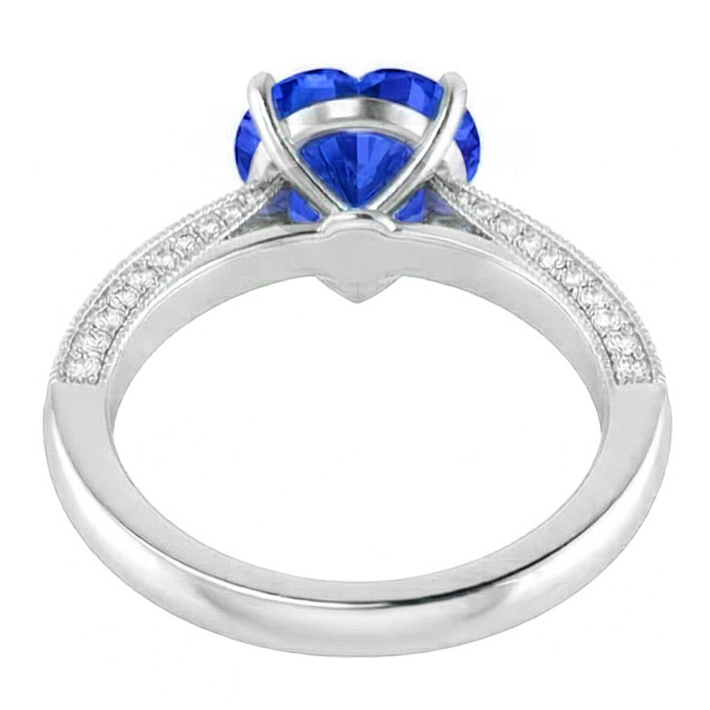 Gemstone Blue Sapphire Ring 4 Carats Multi Row Pave Natural Earth Mined Diamonds