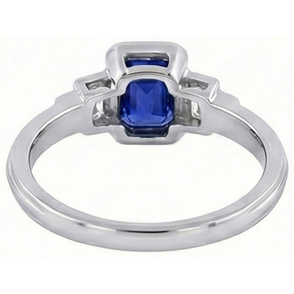 Gemstone Emerald Blue Sapphire Ring 5 Stone Baguette Natural Earth Mined Diamonds 2 Carats