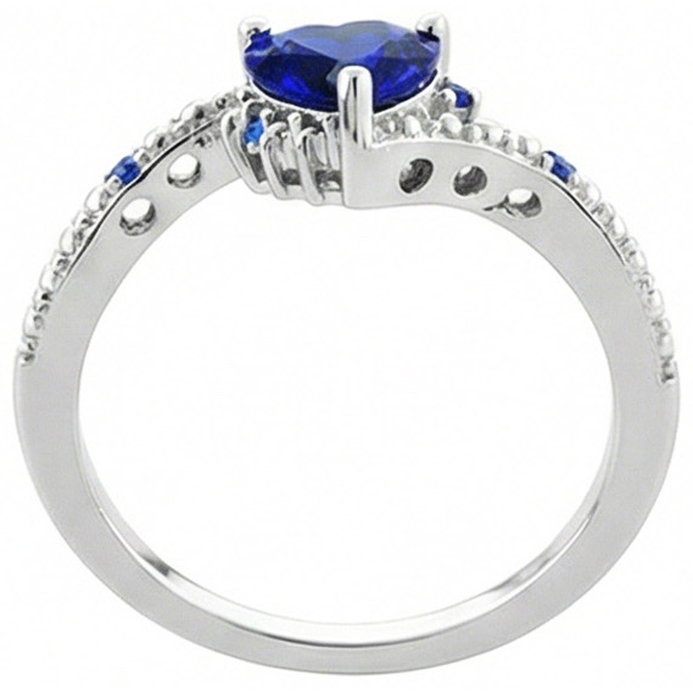 Natural Real ( Not Lab Grown ) Gemstone Engagement Heart & Round Blue Sapphire Ring 2 Carats