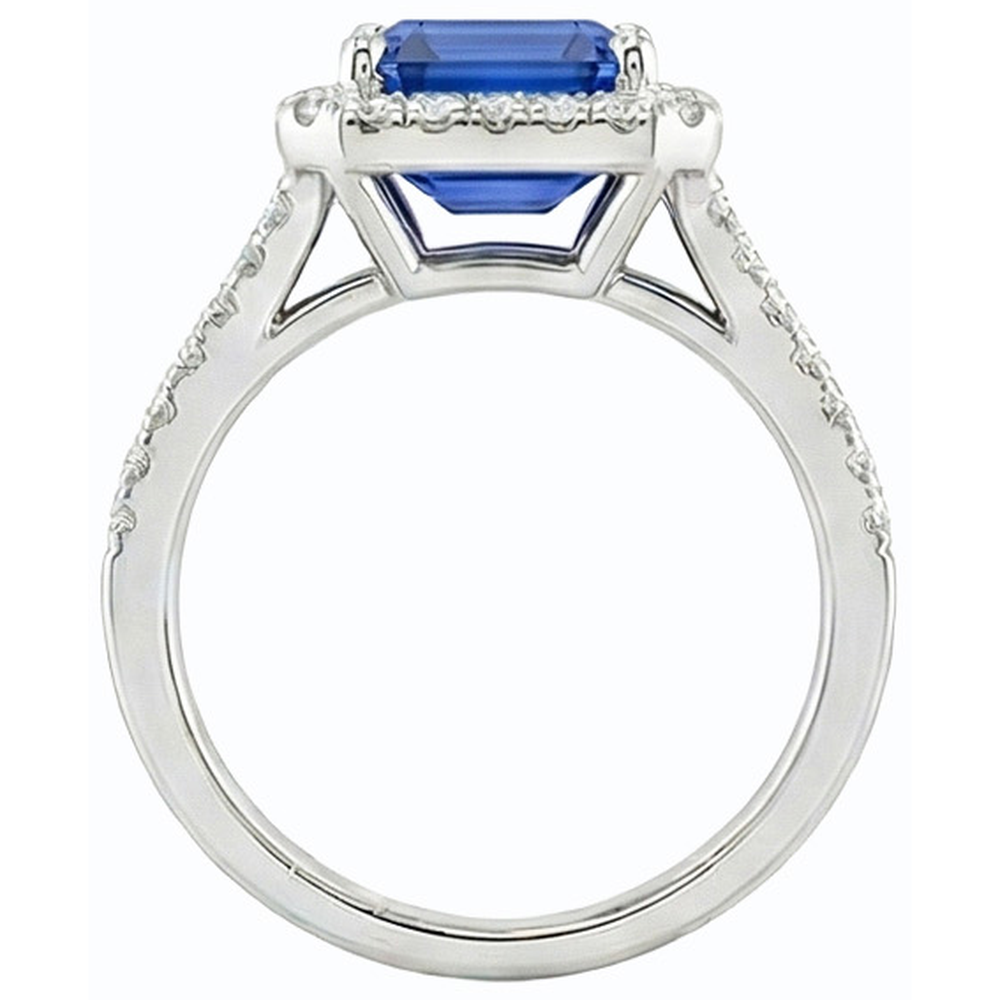 Gemstone Jewelry Halo Sri Lankan Sapphire Natural Earth Mined Diamond Ring 4.50 Carats