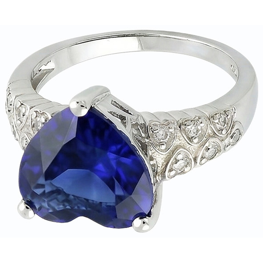 Gemstone Jewelry Ring Heart Ceylon Sapphire With Natural Earth Mined Diamonds 4 Carats