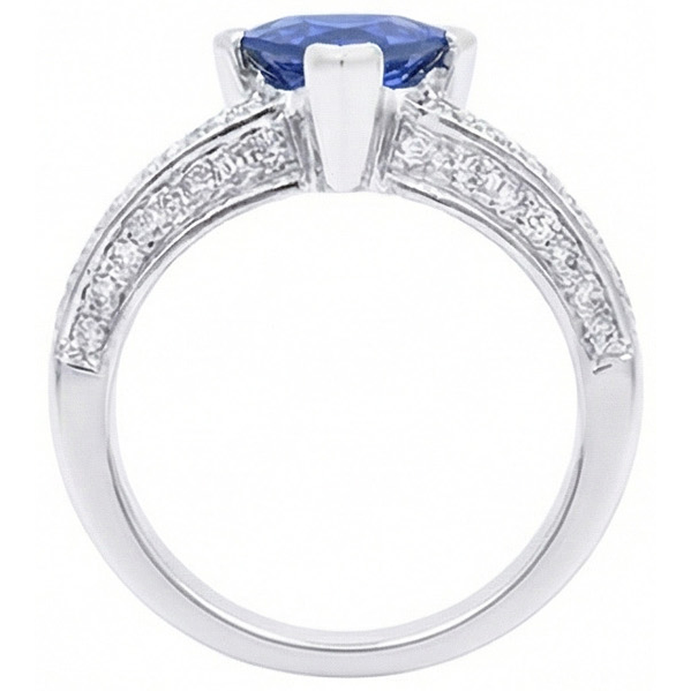 Gemstone Jewelry Trillion Sapphire Ring 3 Carats With Round Natural Earth Mined Diamonds