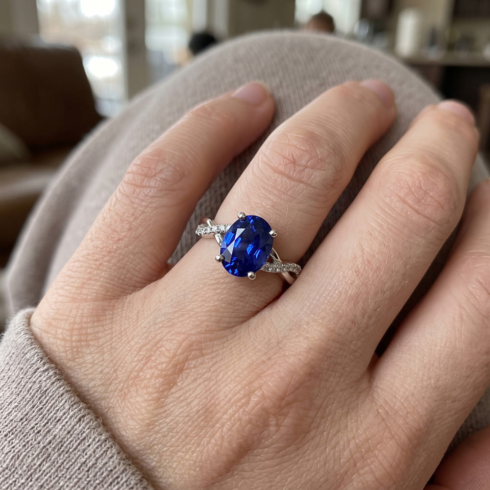 Gemstone Oval Ceylon Sapphire Ring 4.50 Carats Natural Earth Mined Diamonds Jewelry