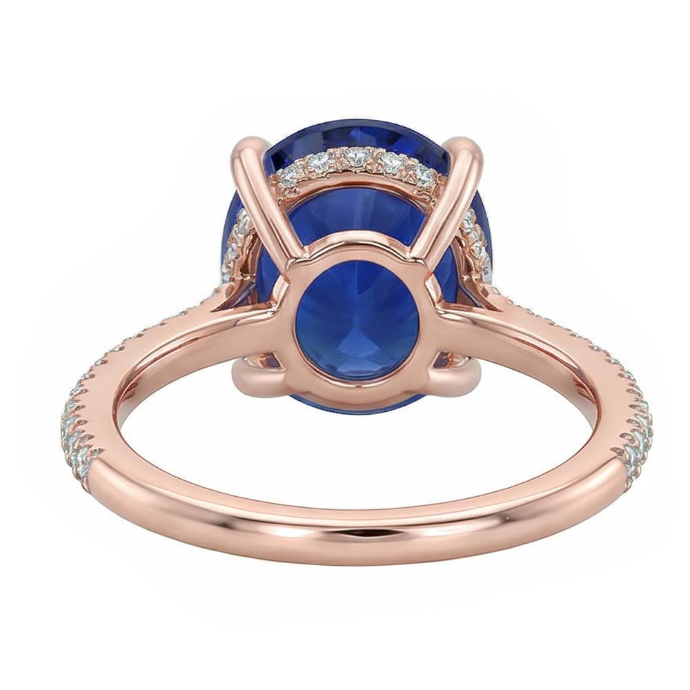 Gemstone Oval Ring Blue Sapphire & Pave Set Natural Earth Mined Diamonds 3.50 Carats
