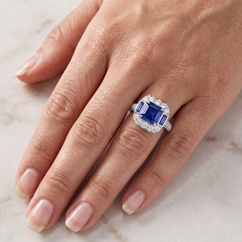 Gemstone Ring Asscher & Emerald Sapphire Natural Earth Mined Diamond Jewelry 4.50 Carats