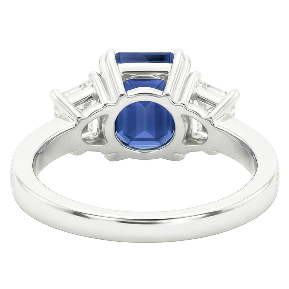 Gemstone Ring Emerald Sapphire 4.50 Carats Trapezoid & Round Natural Earth Mined Diamonds