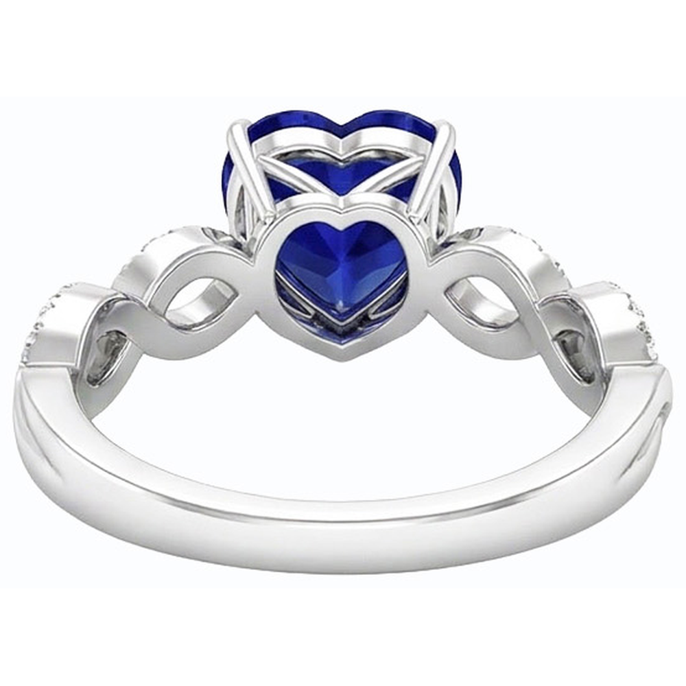 Gemstone Ring Heart Cut Blue Sapphire Infinity Style 4 Carats Natural Earth Mined Diamond