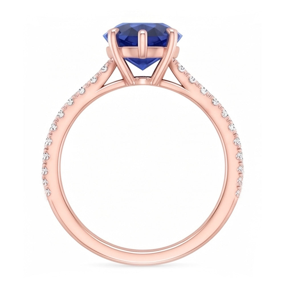 Gemstone Solitaire Blue Sapphire Ring & Pave Set Natural Earth Mined Diamond 3.50 Carats