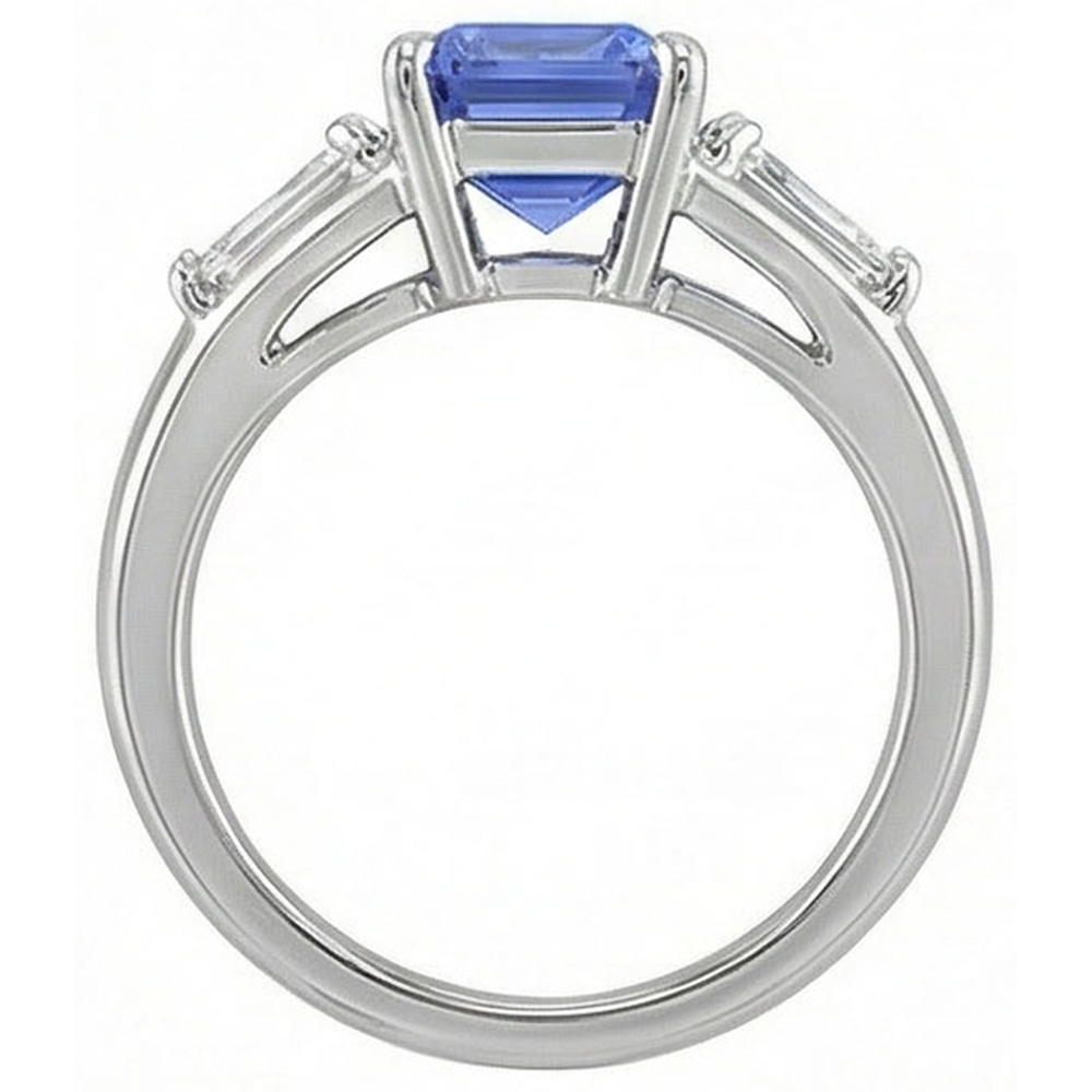 Gemstone Three Stone Emerald Blue Sapphire & Natural Earth Mined Diamond Ring 3.50 Carats