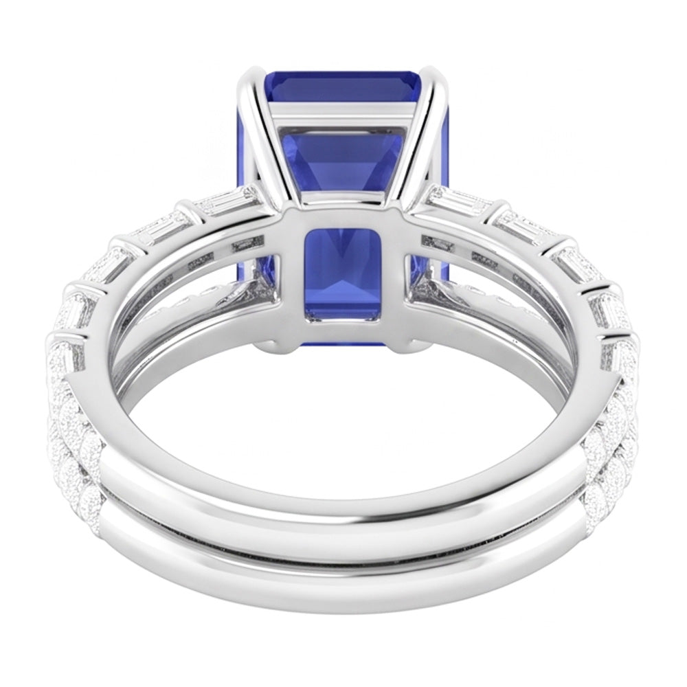 Gemstone Wedding Ring Set Blue Sapphire Baguette Natural Earth Mined Diamond 3.50 Carats