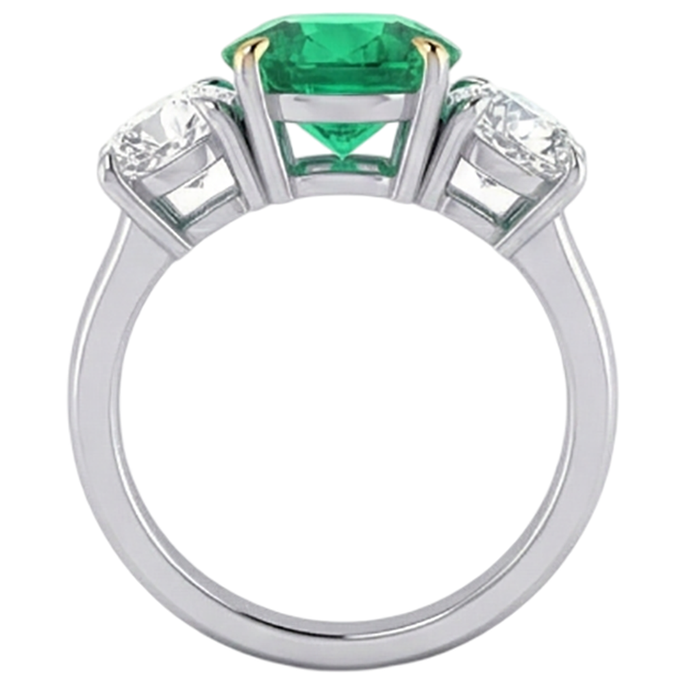 Natural Real ( Not Lab Grown ) Genuine Green Emerald GIA And Diamond Ring 3 Stone Anniversary Jewelry