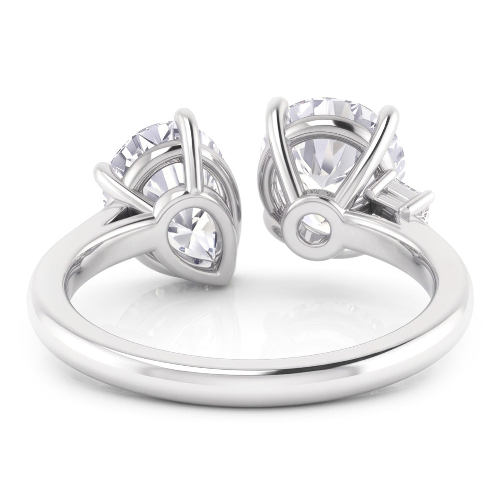 Genuine Toi Et Moi Pear & Round Natural Earth Mined Diamond Two Stone Ring 2 Carats