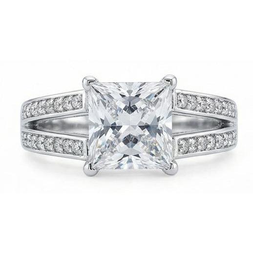 Genuine Natural Earth Mined Diamond Anniversary Fancy Ring 3.51 Carat Princess Gold White
