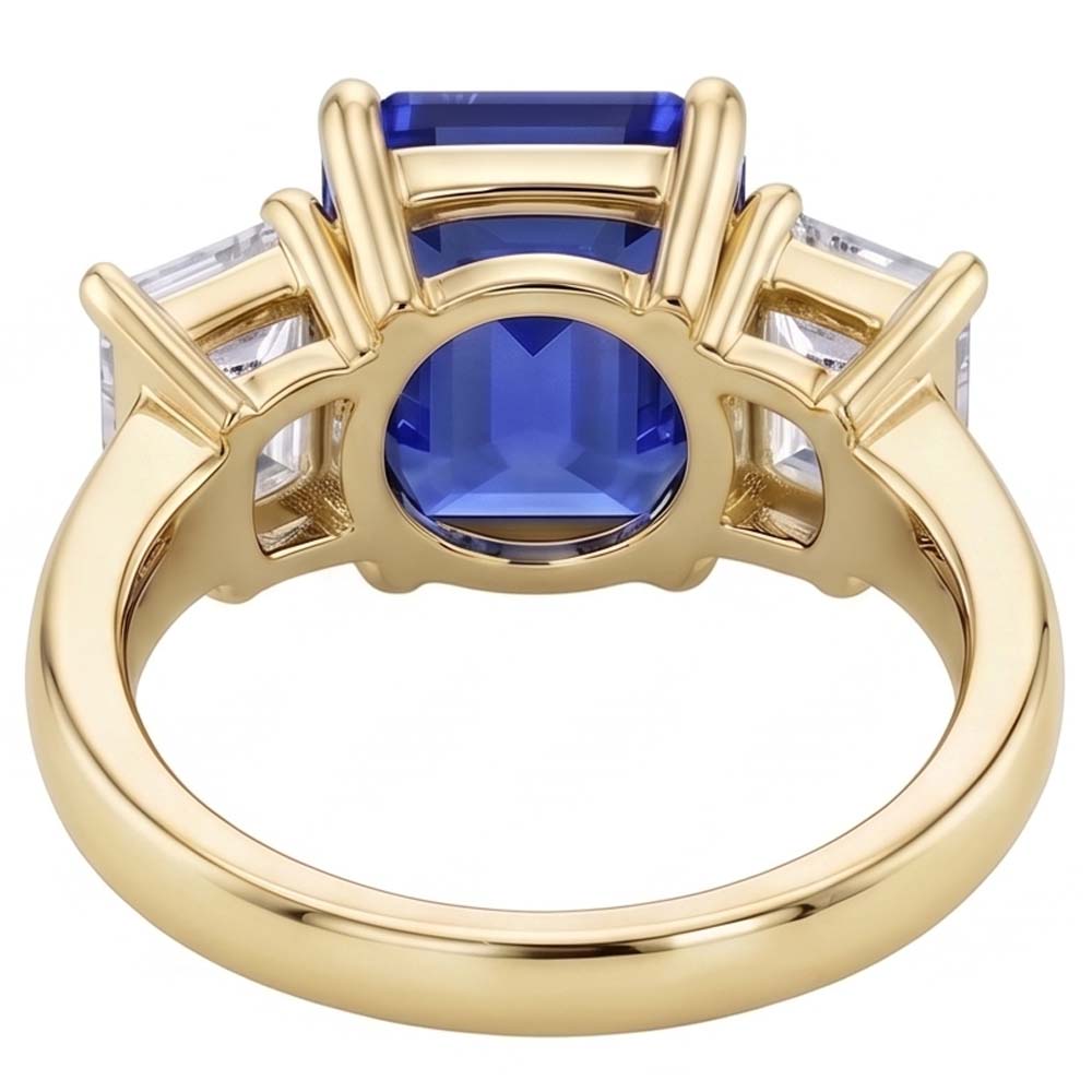 Gold 3 Stone Blue Sapphire Emerald Natural Earth Mined Diamond Ring 3.50 Carats