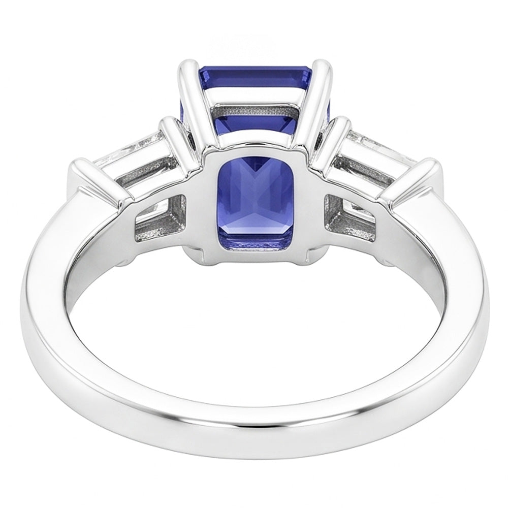 Gold Baguette Natural Earth Mined Diamond Ring 3 Stone Ceylon Sapphire Jewelry 2.50 Carats