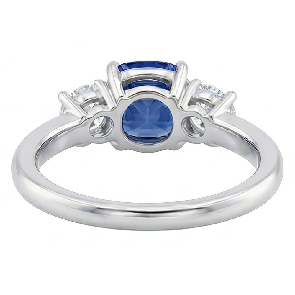 Gold Cushion Three Stone Ring 1.25 Carats Round Natural Earth Mined Diamond And Blue Sapphire Jewelry