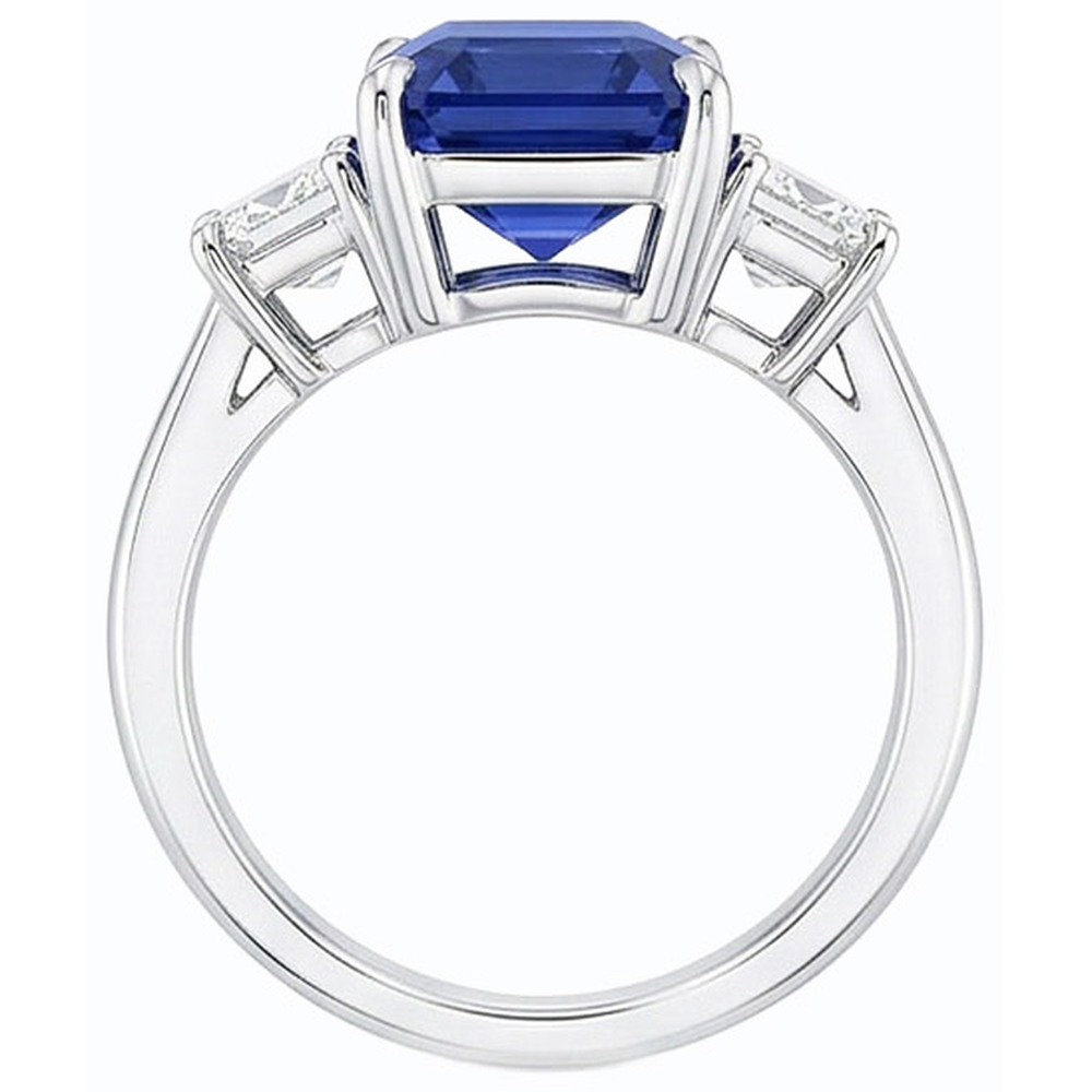 Gold Emerald 3 Stone Blue Sapphire & Natural Earth Mined Diamond Ring 3 Carats