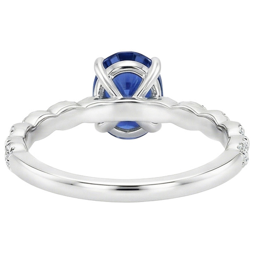 Gold Gemstone Ring Oval Blue Sapphire & Pave Set Natural Earth Mined Diamonds 3.50 Carats