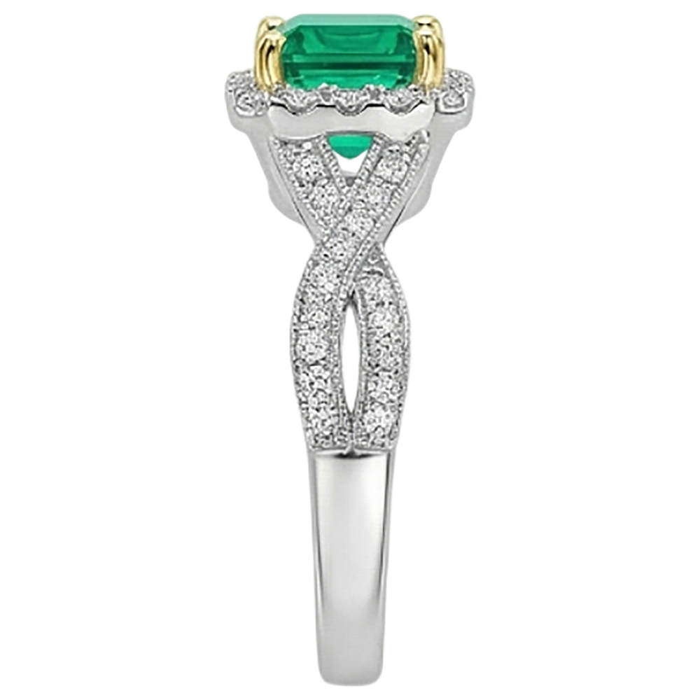 Natural Real ( Not Lab Grown ) Gold Green Emerald GIA Ring Princess Cut Twisted Shank