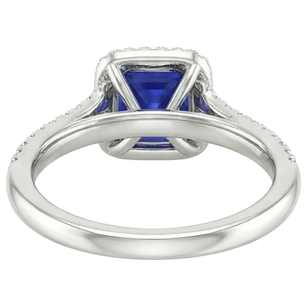 Gold Halo Natural Earth Mined Diamond Engagement Ring 3.25 Carats Asscher Blue Sapphire