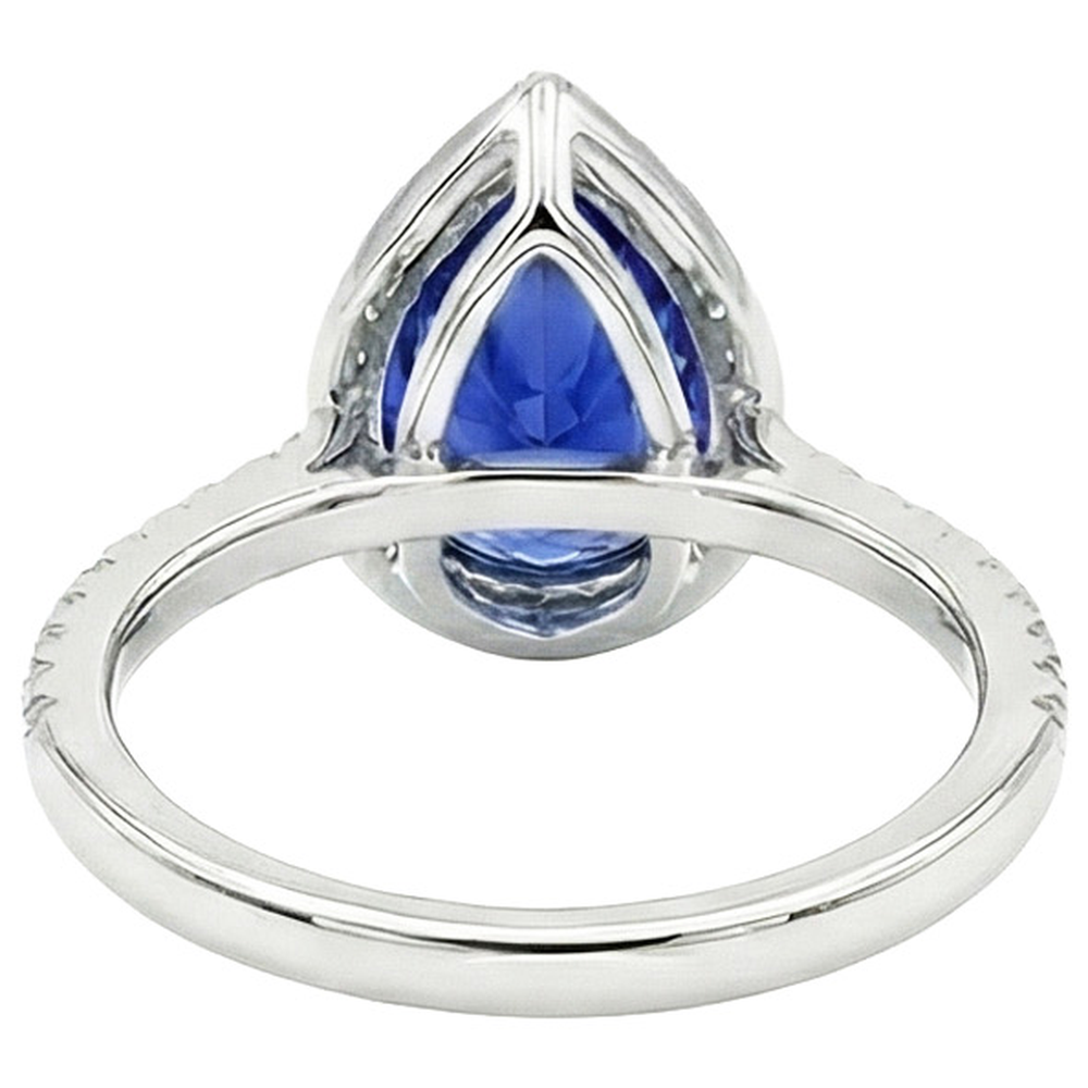 Gold Halo Pave Set Natural Earth Mined Diamond Engagement Ring Blue Sapphire 4 Carats