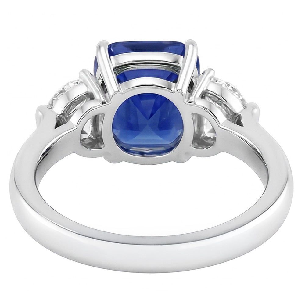Gold Halo Wedding Ring Cushion Sapphire & Half Moon Natural Earth Mined Diamond 3 Carats
