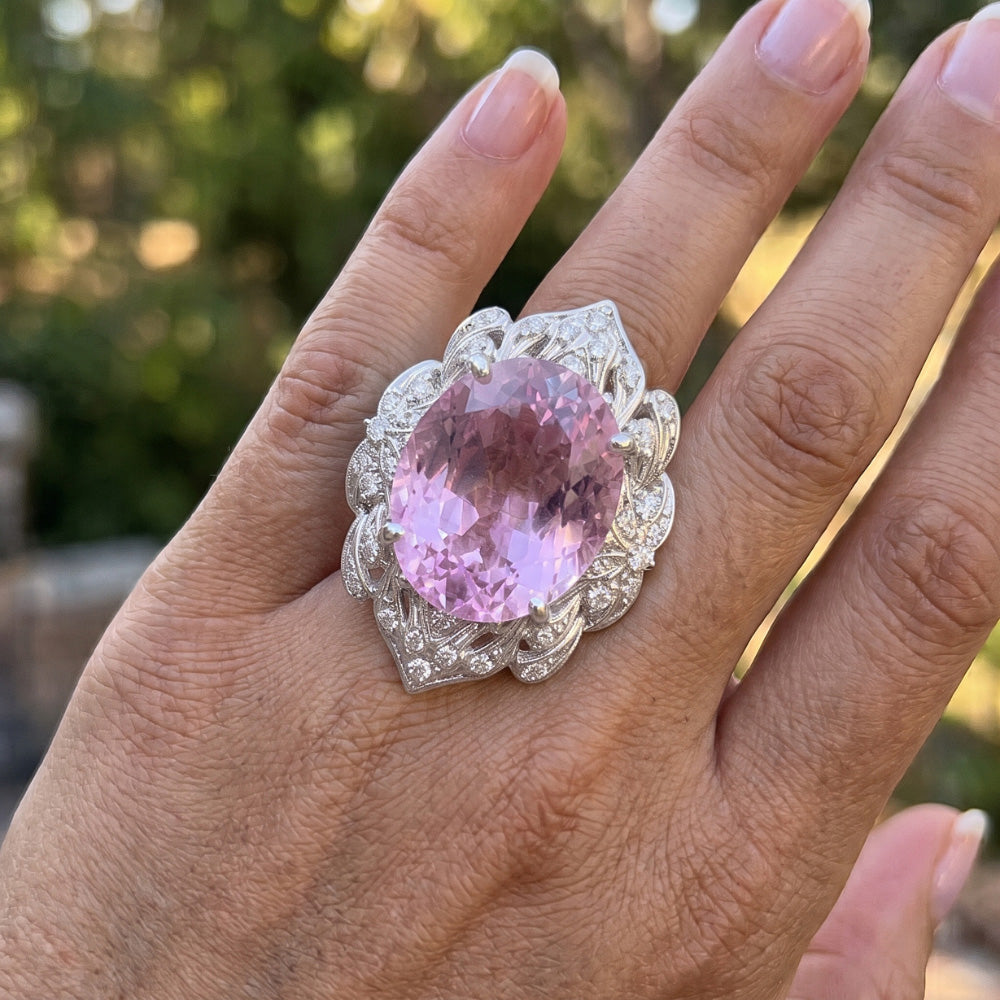 Gold Kunzite Natural Earth Mined Diamond Ring