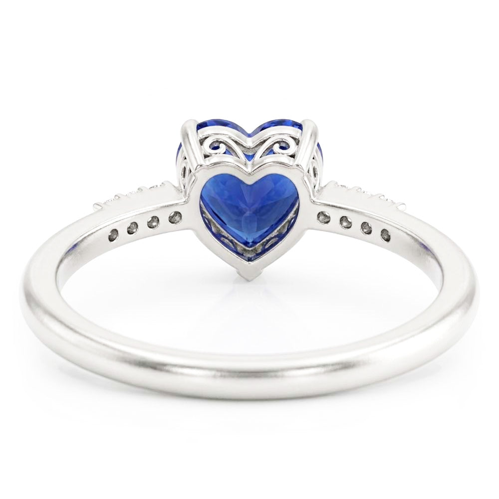 Gold Natural Earth Mined Diamond Gemstone Heart Ceylon Sapphire Ring Prong Set 1.75 Carats