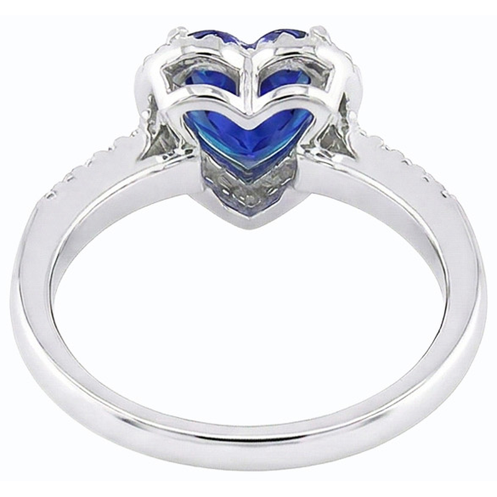 Gold Natural Earth Mined Diamond Jewelry Halo Heart Sri Lankan Sapphire Ring 3.50 Carats