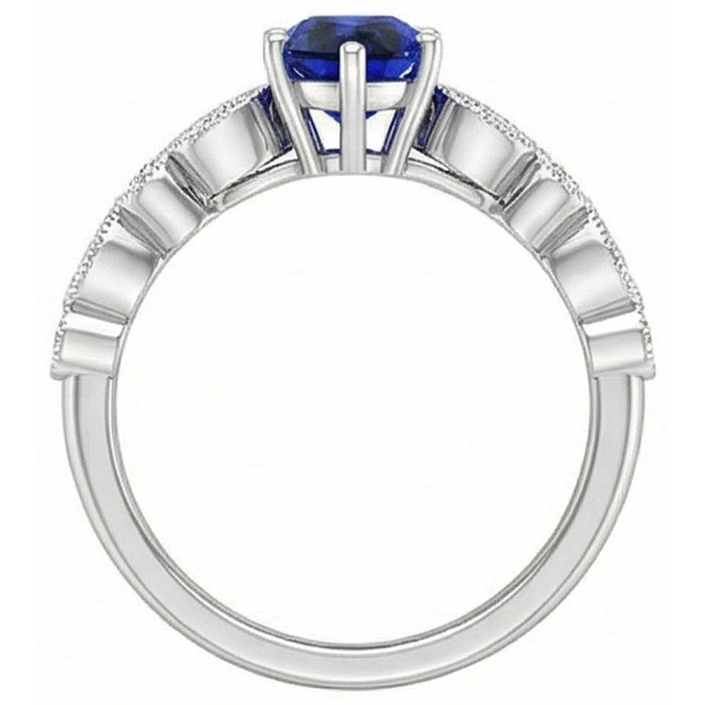 Gold Natural Earth Mined Diamond Ring Pear Antique Style Srilankan Sapphire 2.50 Carats