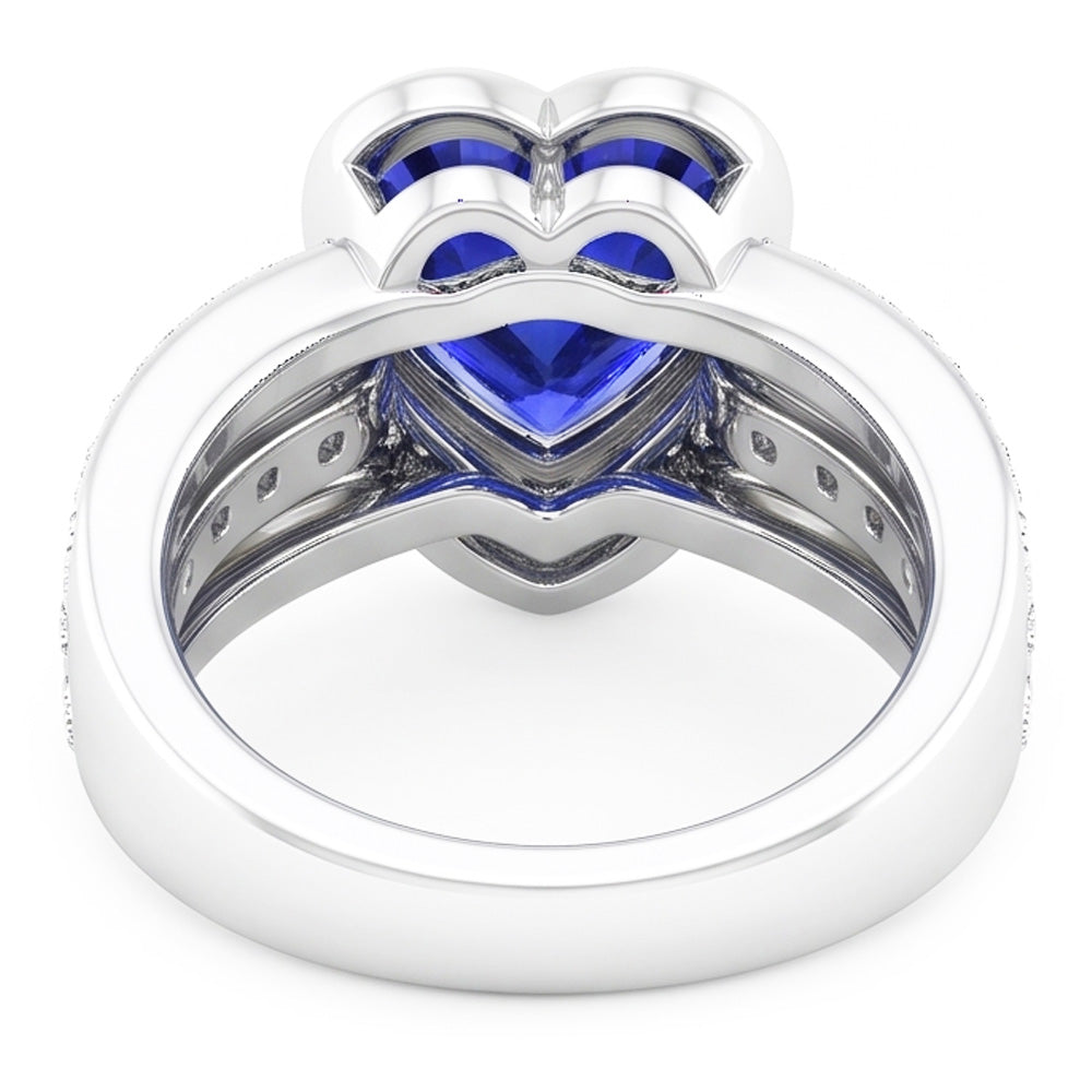 Gold Natural Earth Mined Diamond Sapphire Ring With Jacket 4.50 Carats Bezel & Pave Set