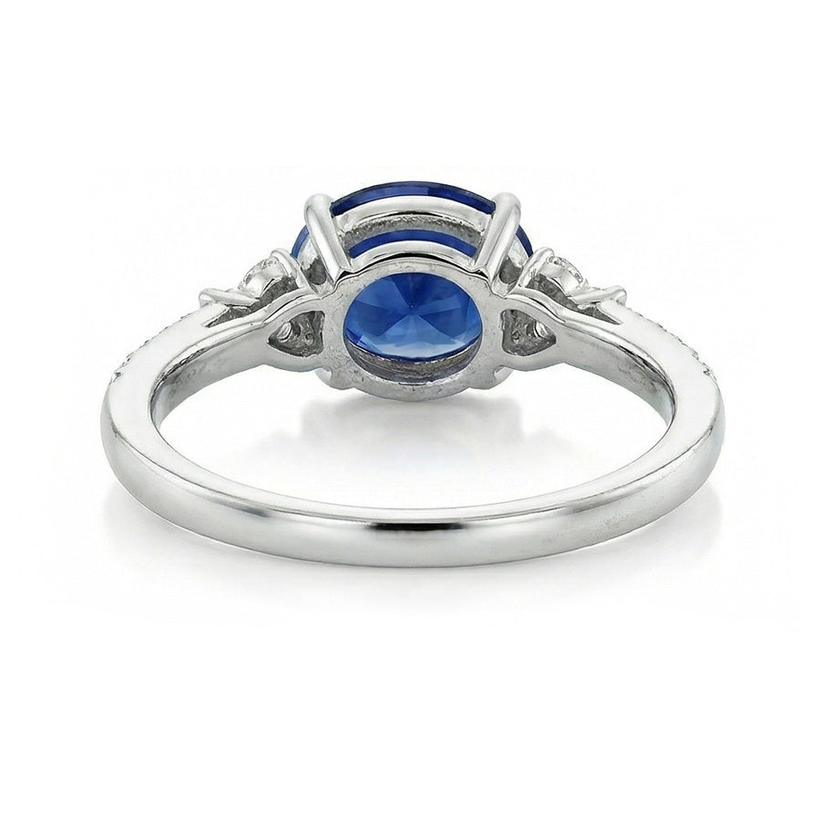 Gold Natural Earth Mined Diamond & Oval Sapphire Gemstone Ring 4 Carats Women's Jewelry