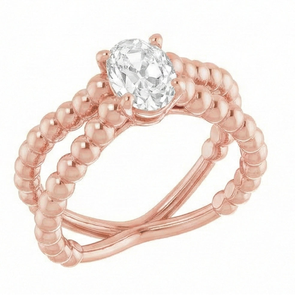 Gold Solitaire Ring Old Mine Cut Natural Earth Mined Diamond Beaded Style 3 Carats
