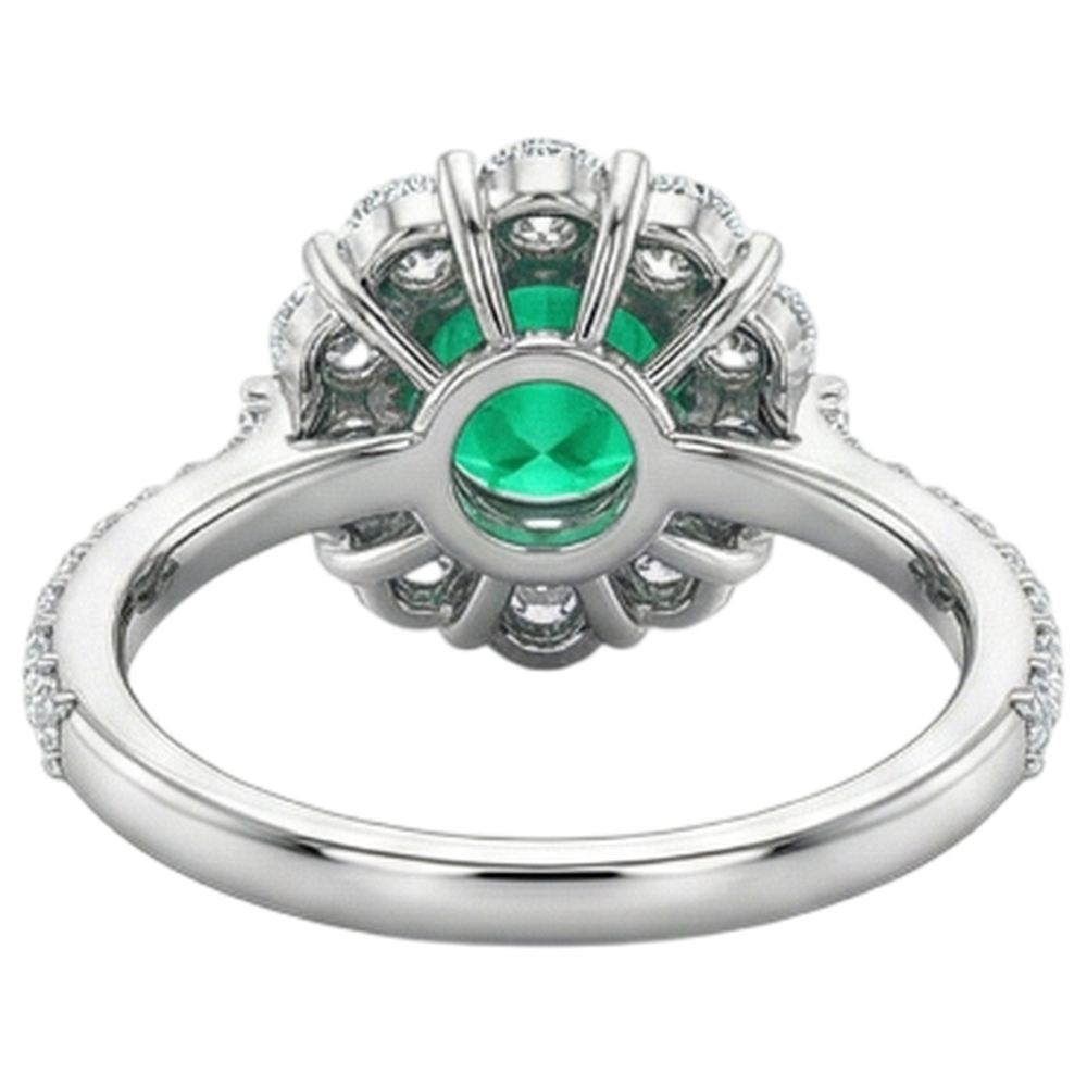 Natural Real ( Not Lab Grown ) Gold Wedding Ring Green Emerald GIA Halo Ladies Jewelry