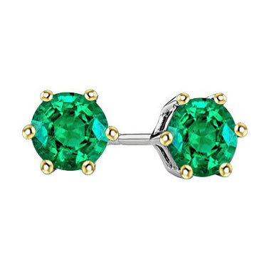 Gold Round Cut Green Emerald Studs Prong Setting Earrings