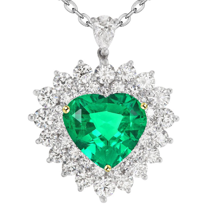 Gorgeous Green Emerald Heart Halo Pendant