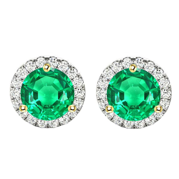Gorgeous Round Halo Studs Green Emerald Earrings