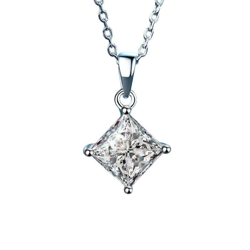 Gorgeous 2 Carat Princess Cut Natural Earth Mined Diamond Pendant Necklace Gold White 14K