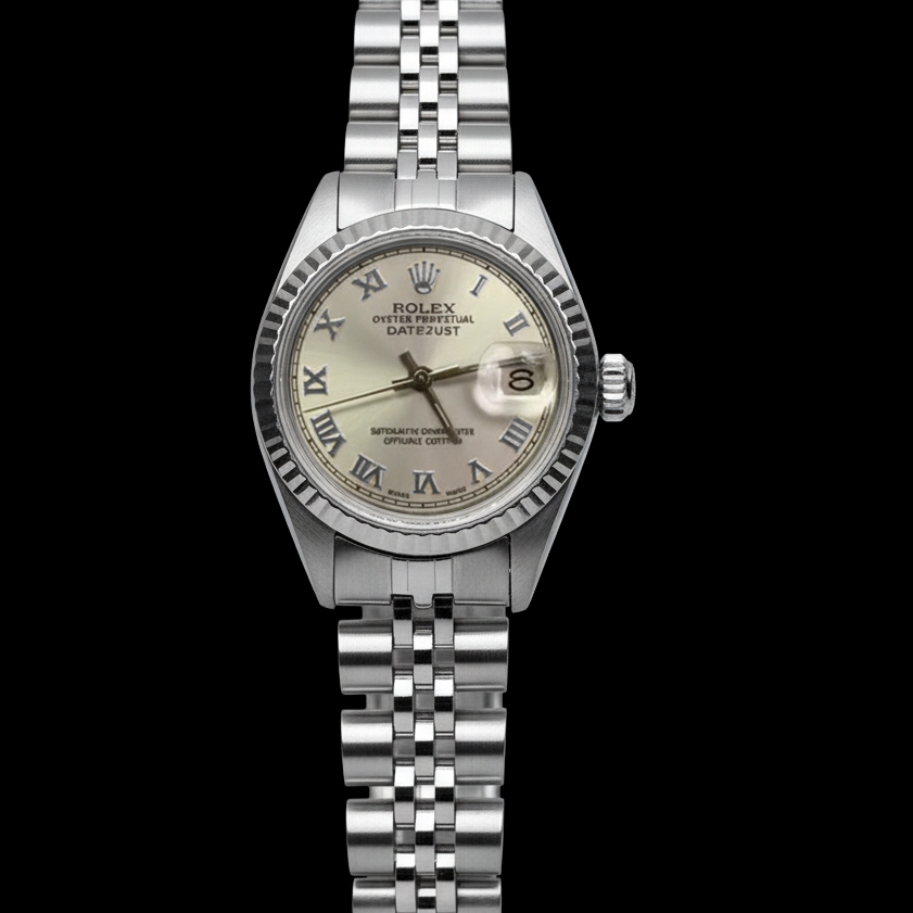 Gray Roman Dial Rolex Datejust Women Bezel Jubilee Ss