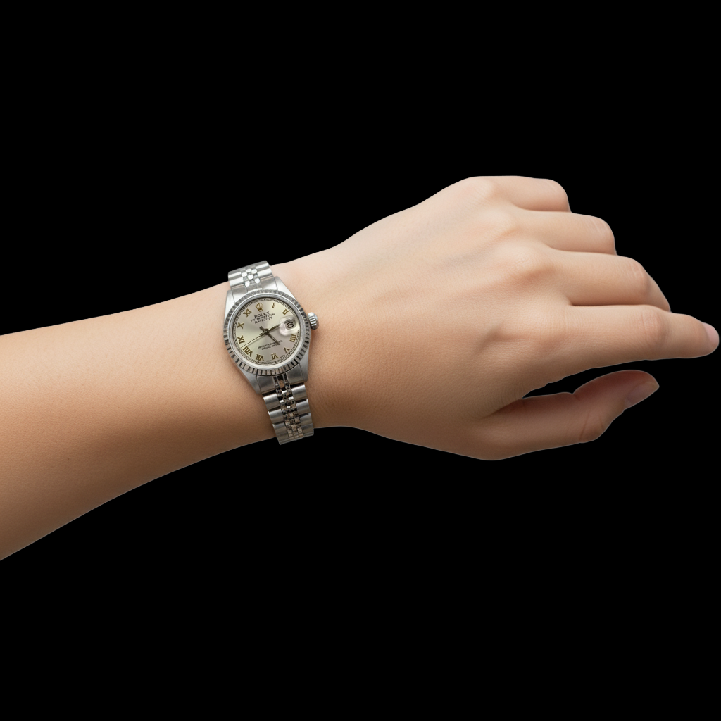Gray Roman Dial Rolex Datejust Women Bezel Jubilee Ss